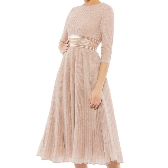 MAC DUGGAL rose gold champagne glitter pleated midi formal dress - Picture 1 of 6
